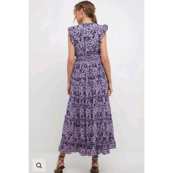 Free The Roses Purple Floral Ruffle Detail Long Dress Sz Med NWT - Picture 7 of 7